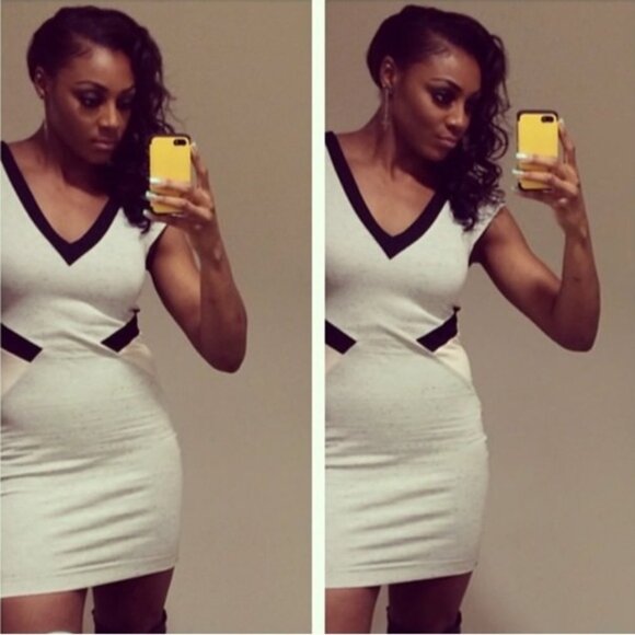 French Connection Bodycon Dress Color Block Cap Sleeve Vneck Fitted Size 0 - Picture 3 of 15